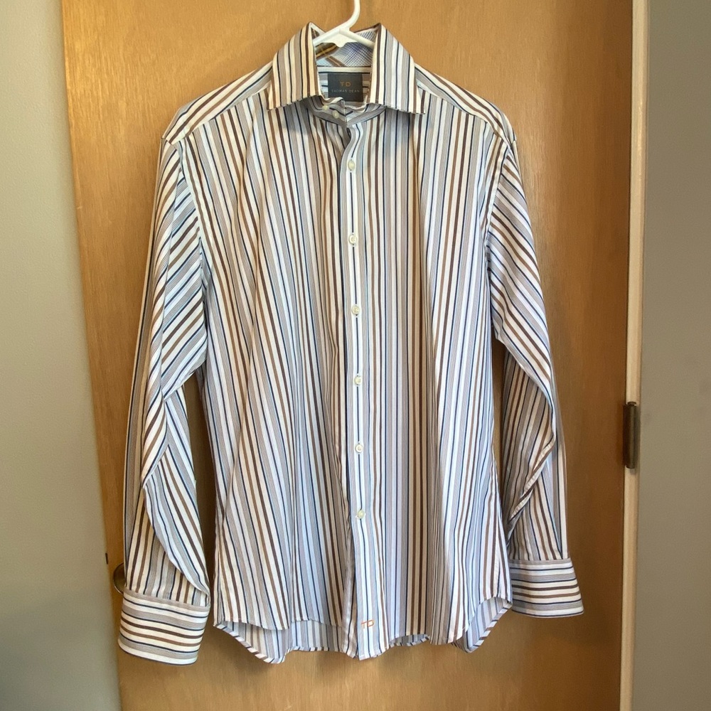 Thomas Dean Men’s Striped Dress Shirt
